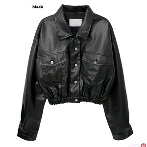 여성 크롭 가죽자켓 이미지