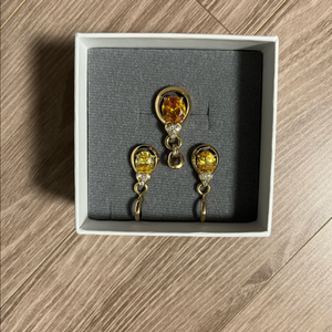 원석 골드 스톤 목걸이펜던트, 원터치 귀걸이 세트 이미지