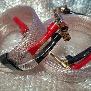 OCC 구리 은도금 플랫 하이파이 스피커 케이블 바나나 스피커터미널 조임식 케이블 폭43mm정도 길이1.5m 이미지