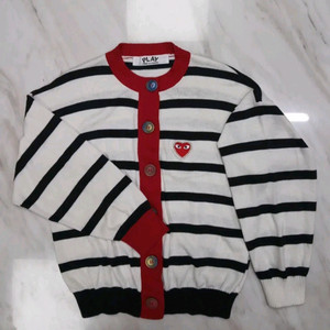 [새상품급 여성용] 꼼데가르송 울100% 플레이 라인의 스트라이프 니트 가디건 자켓 S 사이즈 이미지