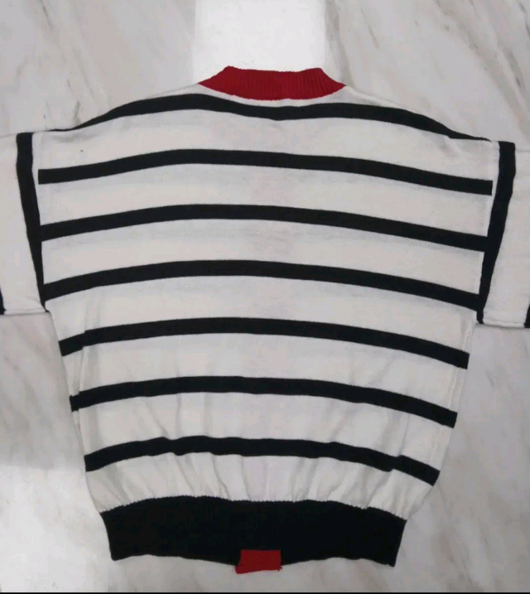 [새상품급 여성용] 꼼데가르송 울100% 플레이 라인의 스트라이프 니트 가디건 자켓 S 사이즈 이미지