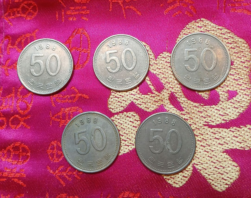 1988년 50원 동전 5개 일괄 이미지