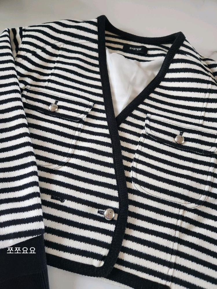(새상품) 한섬 system 시스템 스트라이프 니트 자켓/ 가디건 자켓, 크롭자켓 이미지