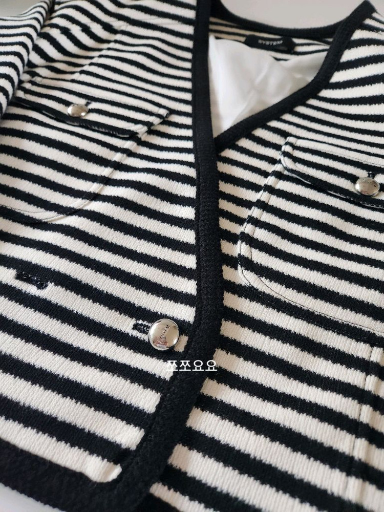 (새상품) 한섬 system 시스템 스트라이프 니트 자켓/ 가디건 자켓, 크롭자켓 이미지