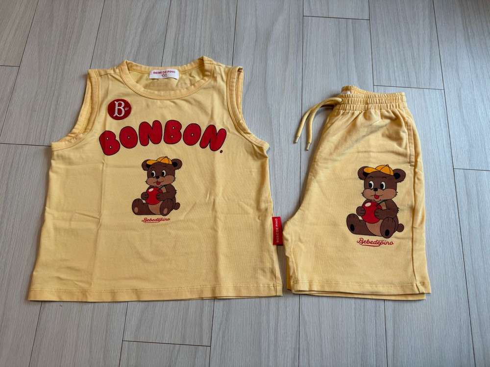 (상태최상) 베베드피노 곰돌이 여름 상하복, 100/90 사이즈 이미지