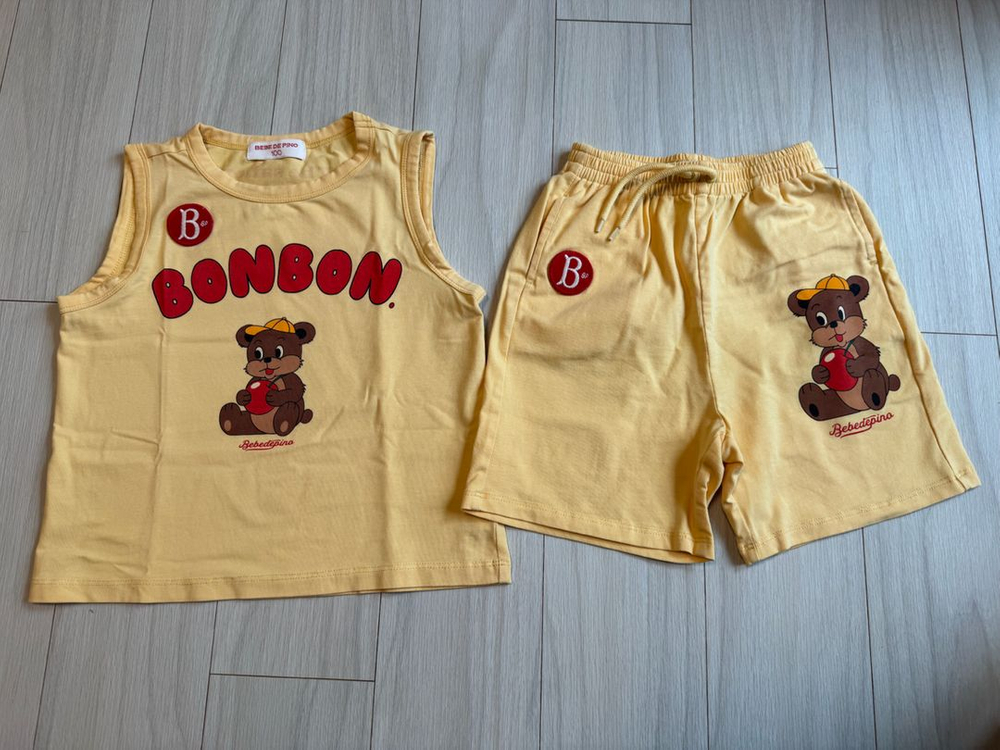 (상태최상) 베베드피노 곰돌이 여름 상하복, 100/90 사이즈 이미지