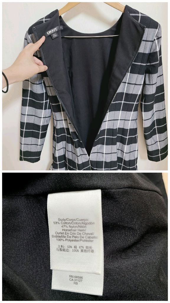 여성55 s 스몰 2사이즈 DKNY 체크 플레어 원피스 봄 가을 블랙 앤 화이트 한섬 하객룩 면원피스 명품 여성복 이미지