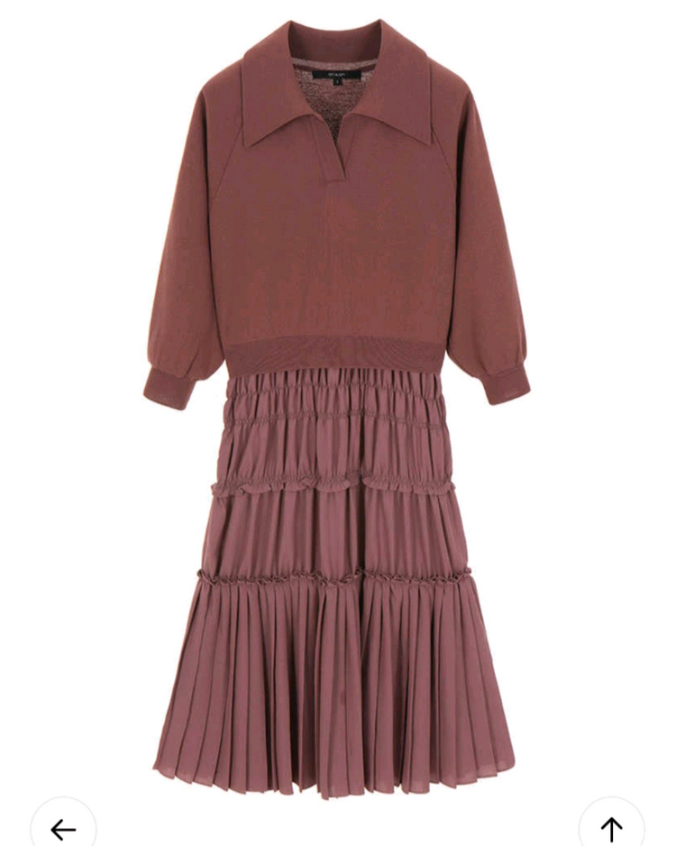 온앤온 오픈칼라니트 티어드 플리츠 원피스 55사이즈 이미지