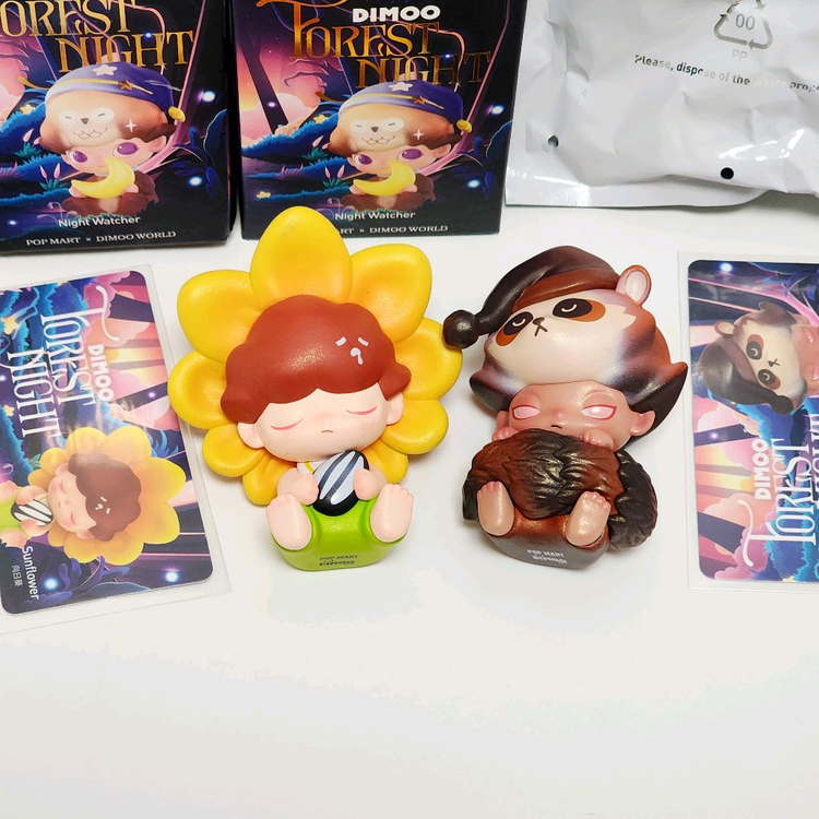 세트)팝마트 디무 숲속의 밤_해바라기,라쿠 너구리 피규어 정품_포레스트 나이트_단종 제품_인테리어 아트토이 이미지