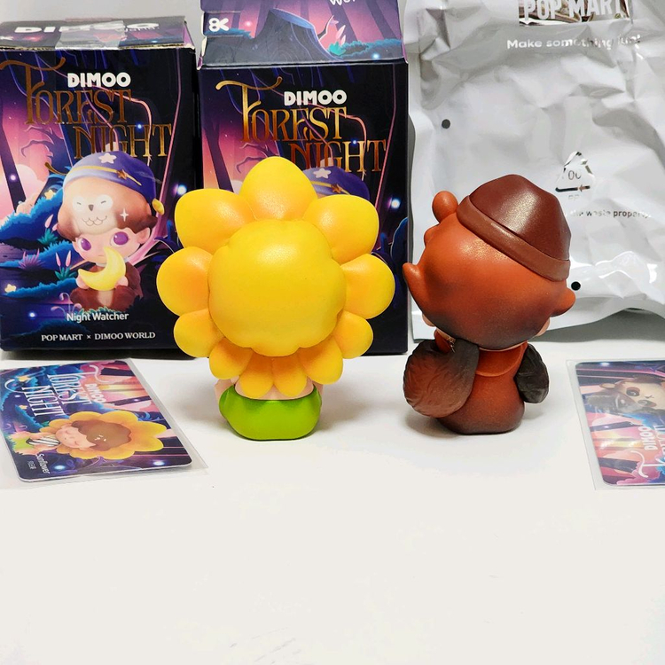 세트)팝마트 디무 숲속의 밤_해바라기,라쿠 너구리 피규어 정품_포레스트 나이트_단종 제품_인테리어 아트토이 이미지