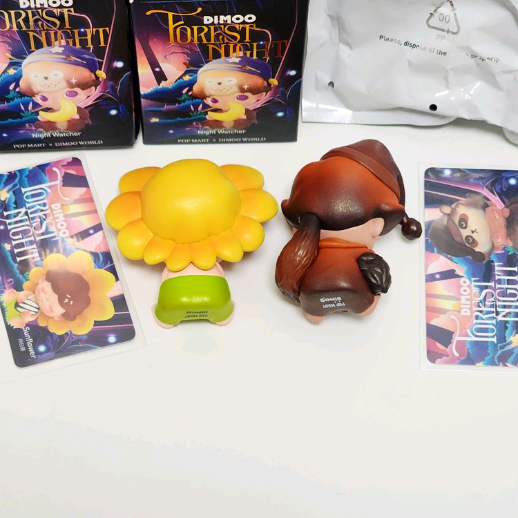 세트)팝마트 디무 숲속의 밤_해바라기,라쿠 너구리 피규어 정품_포레스트 나이트_단종 제품_인테리어 아트토이 이미지
