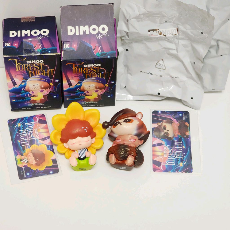 세트)팝마트 디무 숲속의 밤_해바라기,라쿠 너구리 피규어 정품_포레스트 나이트_단종 제품_인테리어 아트토이 이미지