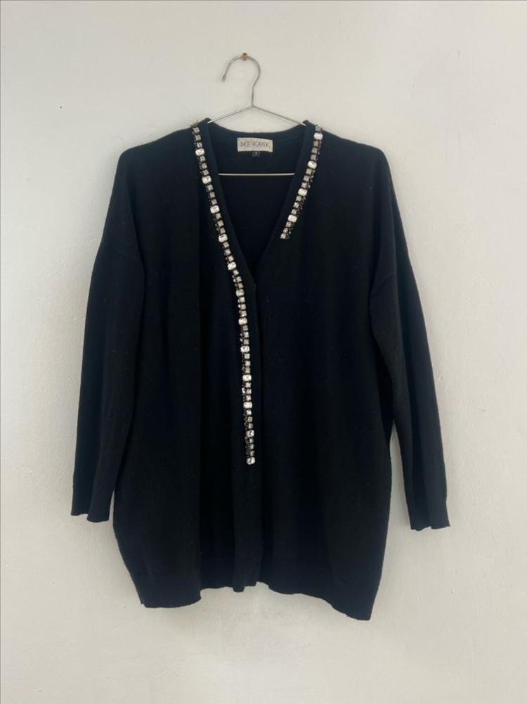 DICE KAYEK 디체카약 블랙 캐시미어 비즈 니트 롱가디건 S 이미지