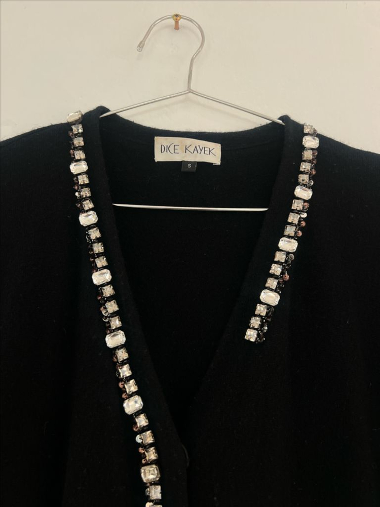 DICE KAYEK 디체카약 블랙 캐시미어 비즈 니트 롱가디건 S 이미지