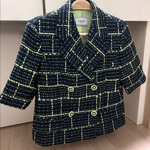 리임부티크 LEEM 큐빅보석단추 반팔 트위드 자켓 네이비민트그린 하객룩 오피스룩 행사 여름 정장 이미지