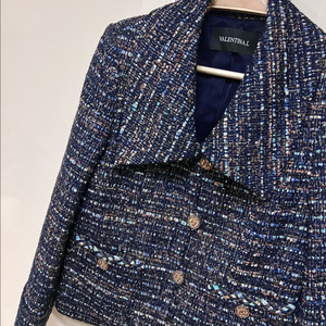 발렌티나엘 빅카라 큐빅 금장단추 스팽글 트위드 자켓 네이비 하객룩 오피스룩 행사 정장 이미지