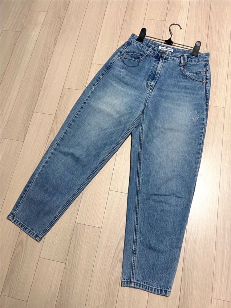 21년 럭키슈에뜨 배기핏 데님 팬츠 청바지 중청 진 자수 워싱 이미지