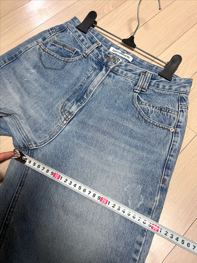 21년 럭키슈에뜨 배기핏 데님 팬츠 청바지 중청 진 자수 워싱 이미지