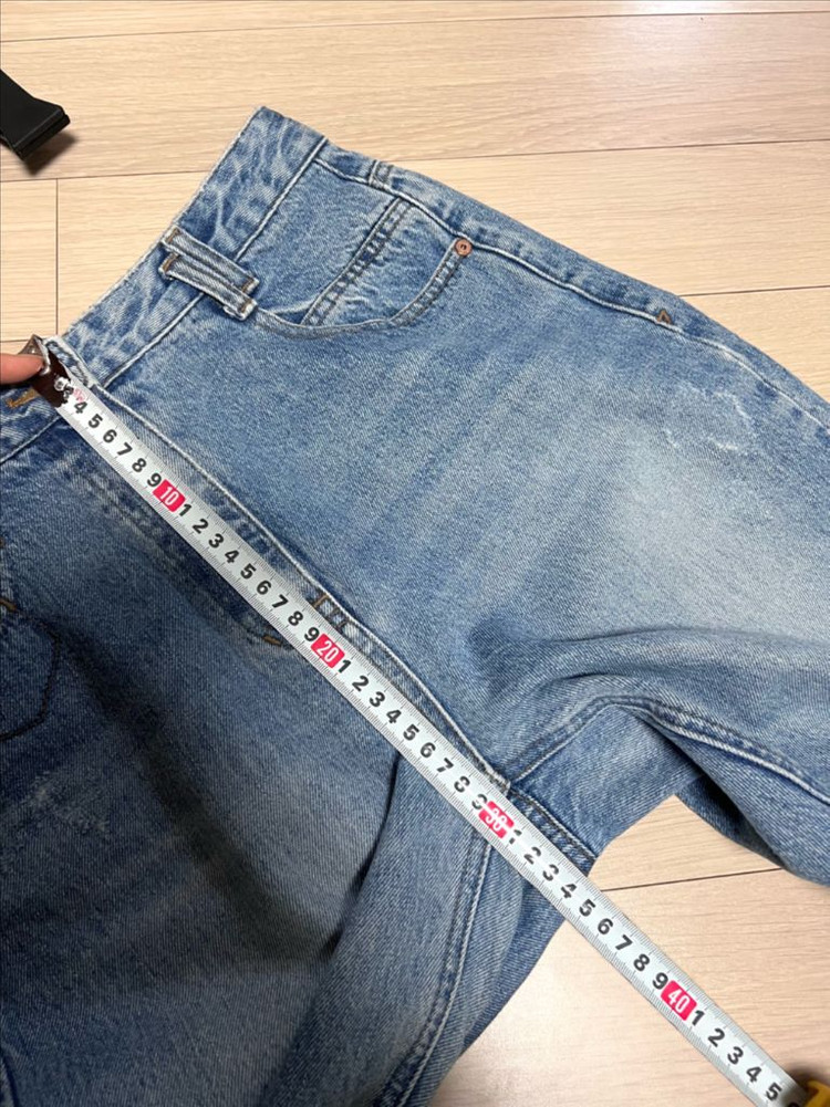 21년 럭키슈에뜨 배기핏 데님 팬츠 청바지 중청 진 자수 워싱 이미지