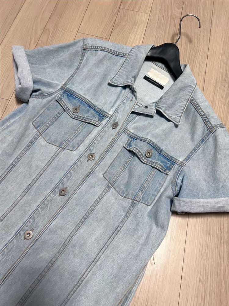 드마르 DEMAR 데님 반팔 롱원피스 겸 자켓 연청 트렌치 코트 가디건 이미지