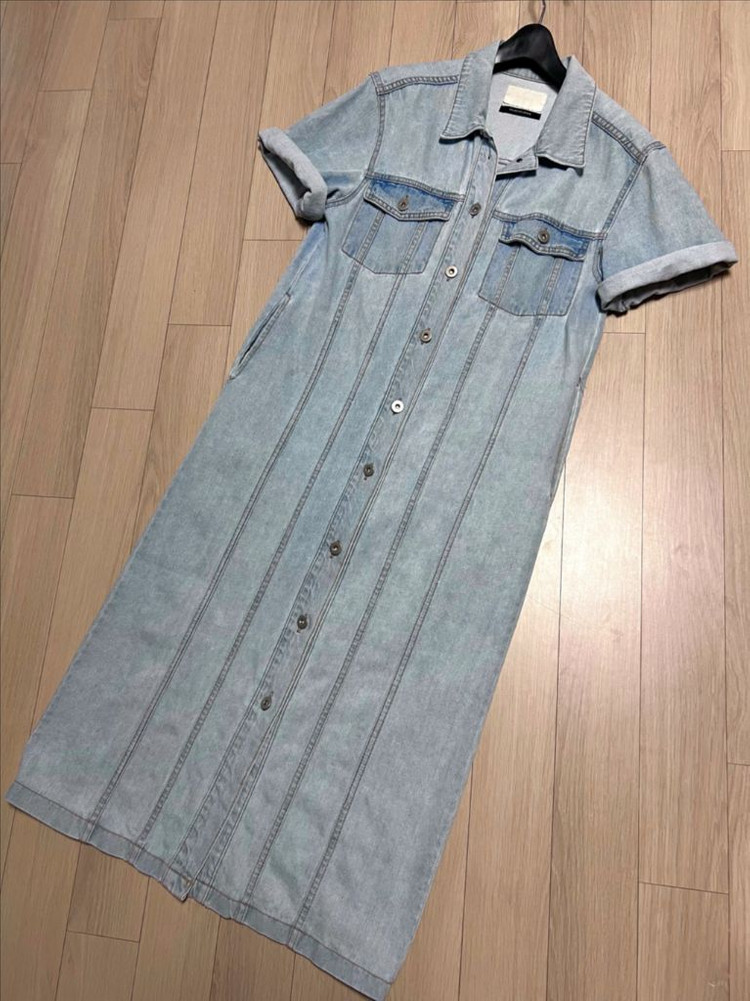 드마르 DEMAR 데님 반팔 롱원피스 겸 자켓 연청 트렌치 코트 가디건 이미지