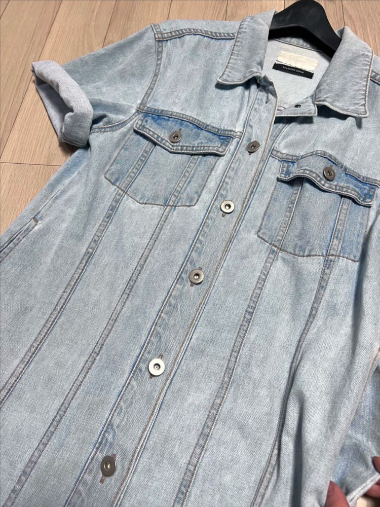 드마르 DEMAR 데님 반팔 롱원피스 겸 자켓 연청 트렌치 코트 가디건 이미지