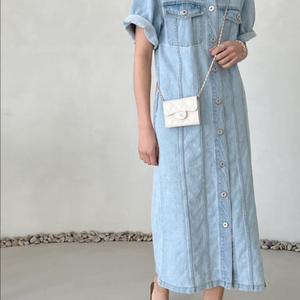 드마르 DEMAR 데님 반팔 롱원피스 겸 자켓 연청 트렌치 코트 가디건 이미지