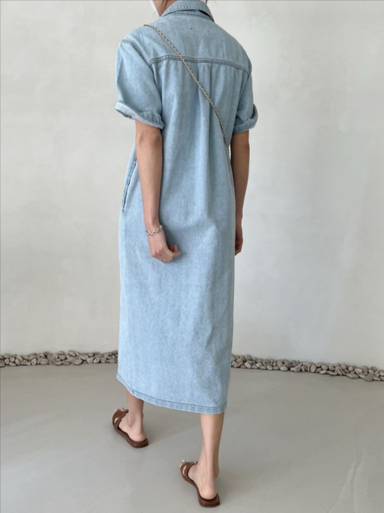 드마르 DEMAR 데님 반팔 롱원피스 겸 자켓 연청 트렌치 코트 가디건 이미지