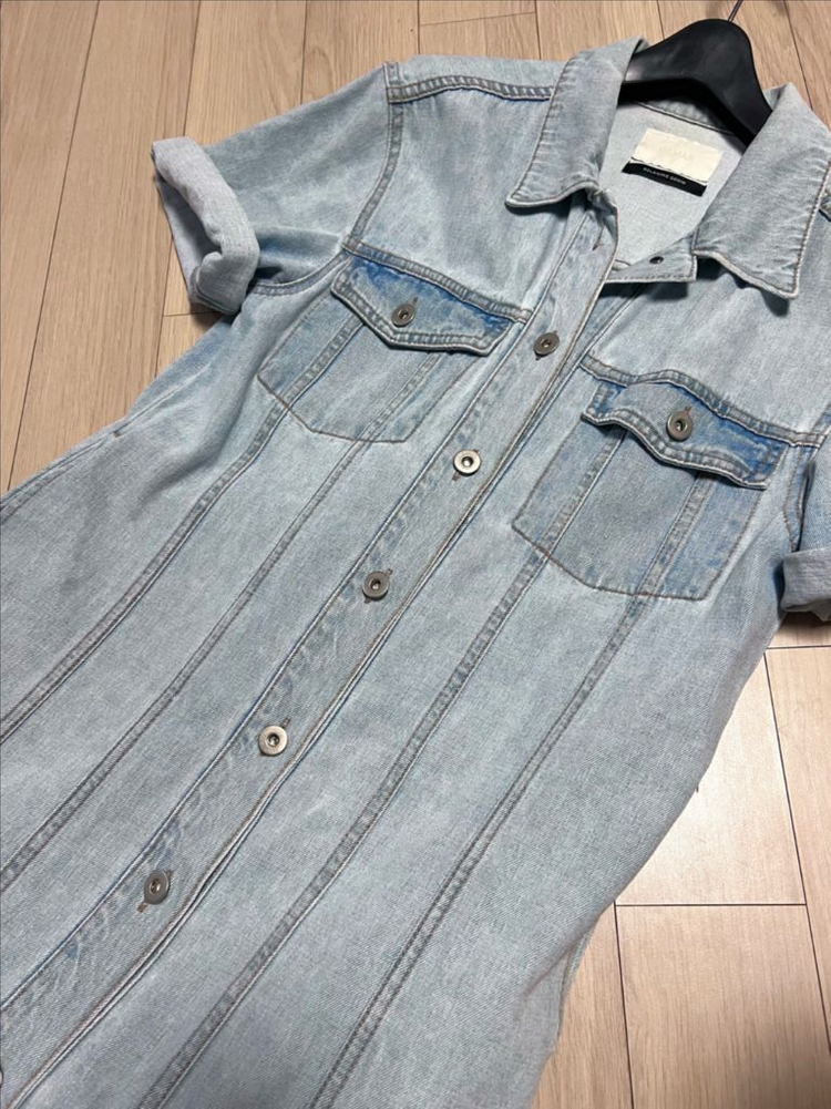 드마르 DEMAR 데님 반팔 롱원피스 겸 자켓 연청 트렌치 코트 가디건 이미지