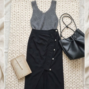 (새상품급) 일레븐스 스트리트 / 울 100% 실버 버튼 펜실 스커트 이미지