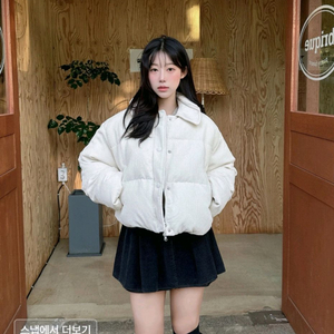 키뮤어 RDS 코듀로이 카라드 버튼 숏 다운_크림S 이미지
