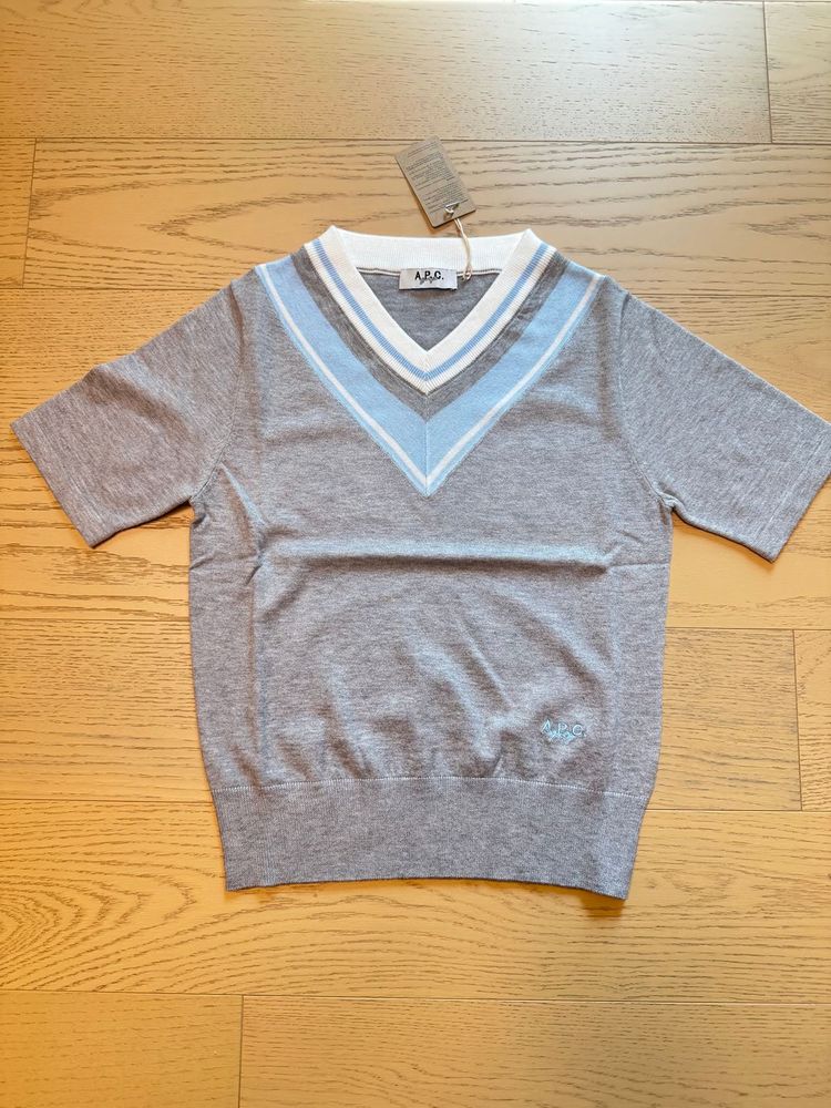 아페쎄골프 여성 니트 반팔티 그레이,네이비 이미지