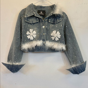 희귀템 플라워 큐빅 데님자켓 청자켓 숏자켓 크롭자켓 이미지