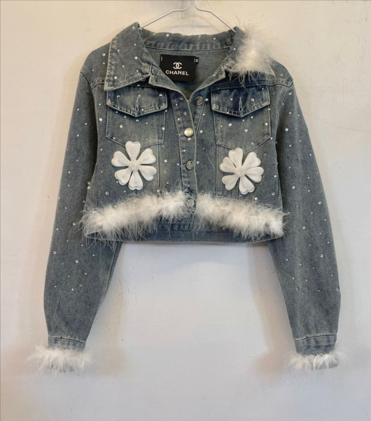 희귀템 플라워 큐빅 데님자켓 청자켓 숏자켓 크롭자켓 이미지