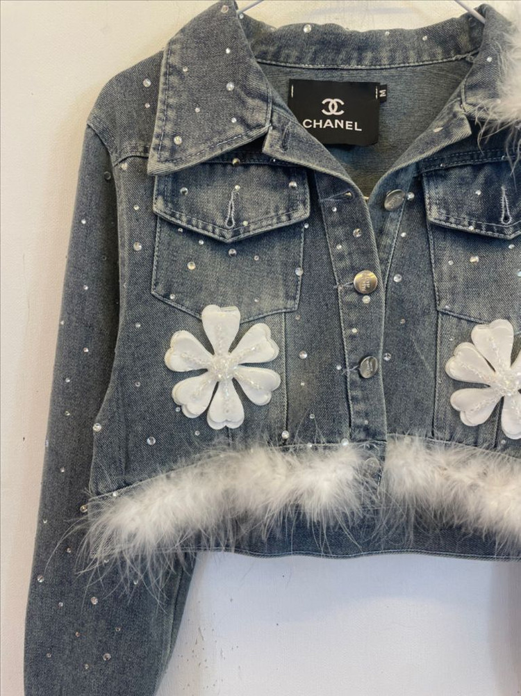 희귀템 플라워 큐빅 데님자켓 청자켓 숏자켓 크롭자켓 이미지