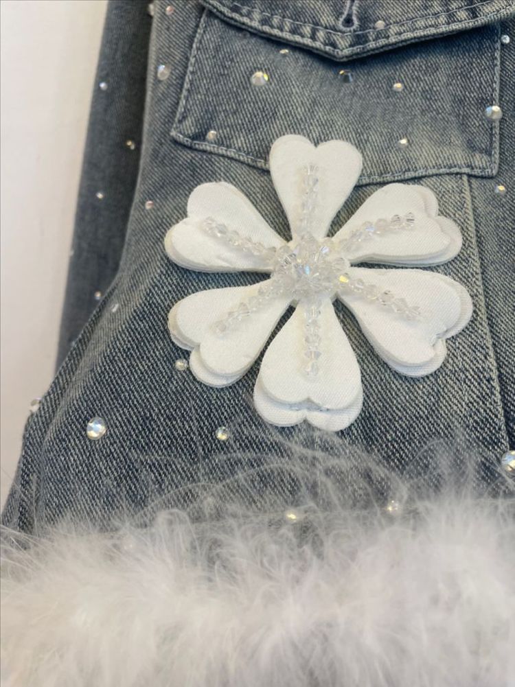 희귀템 플라워 큐빅 데님자켓 청자켓 숏자켓 크롭자켓 이미지