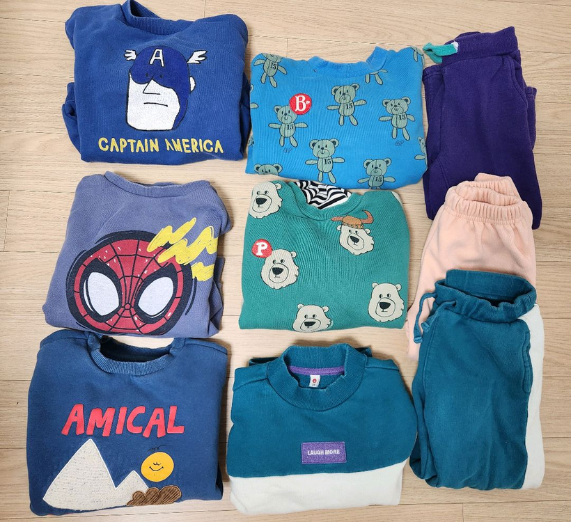 남아 기모 맨투맨 바지 9벌 일괄(베베드피노, 래핑차일드) 110, 120사이즈 이미지