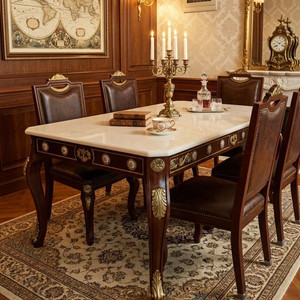 엔틱 대리석 상판 식탁 의자 세트(식탁+의자 5개) 이미지