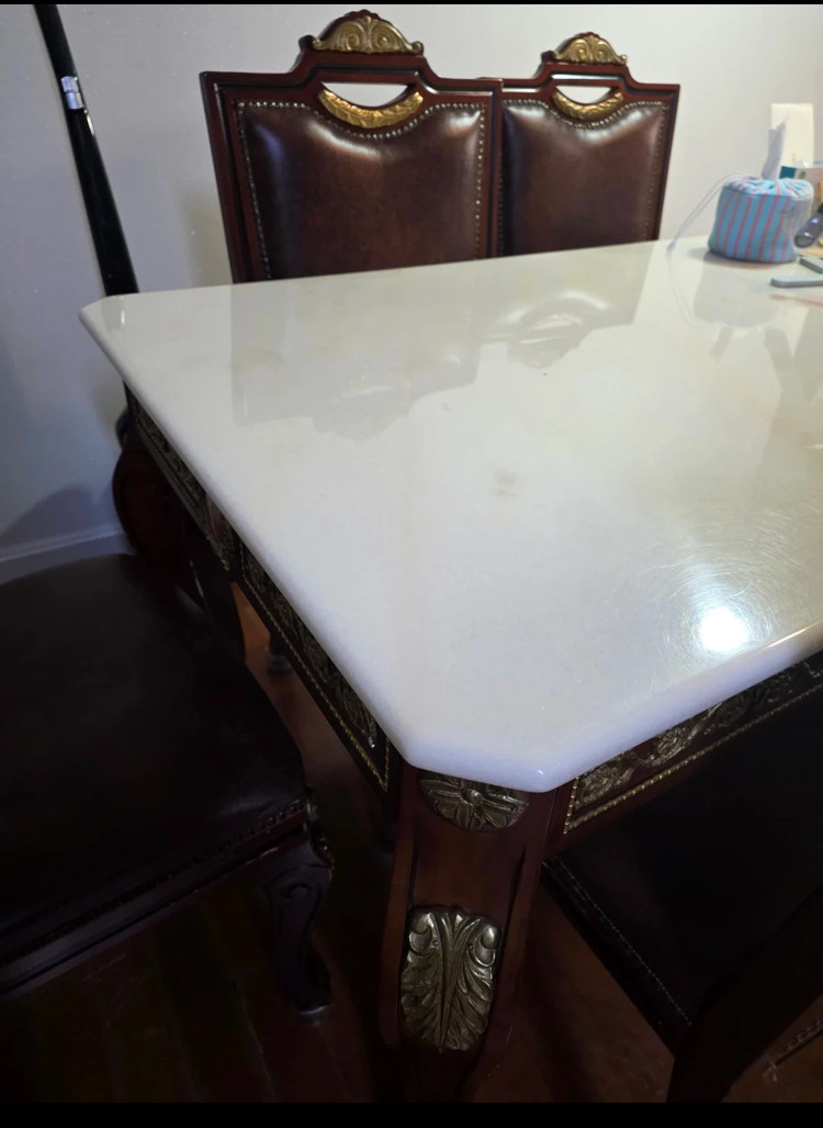 엔틱 대리석 상판 식탁 의자 세트(식탁+의자 5개) 이미지