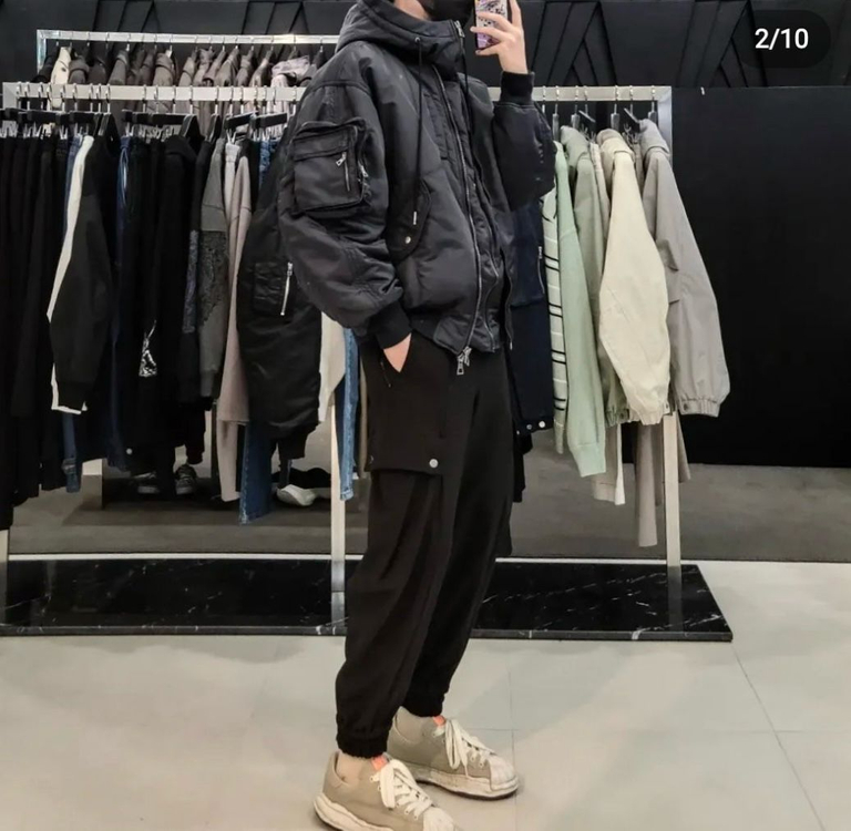 송지오옴므 더블 후드 레이어드 MA-1 그레이 이미지