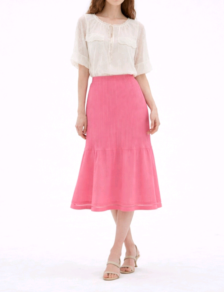 오즈세컨 백플리츠 러플패널 니트셋업 66사이즈 이미지