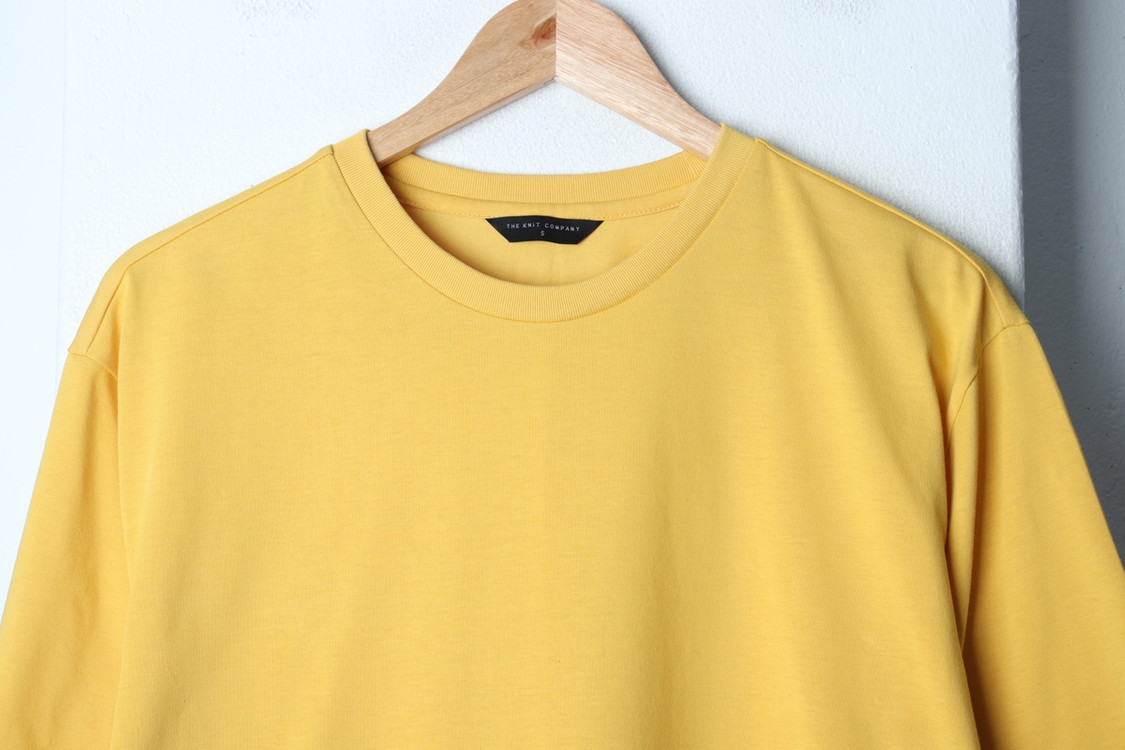 (S) 더니트컴퍼니 반팔 티셔츠 부분얼룩 노랑 무지 이미지