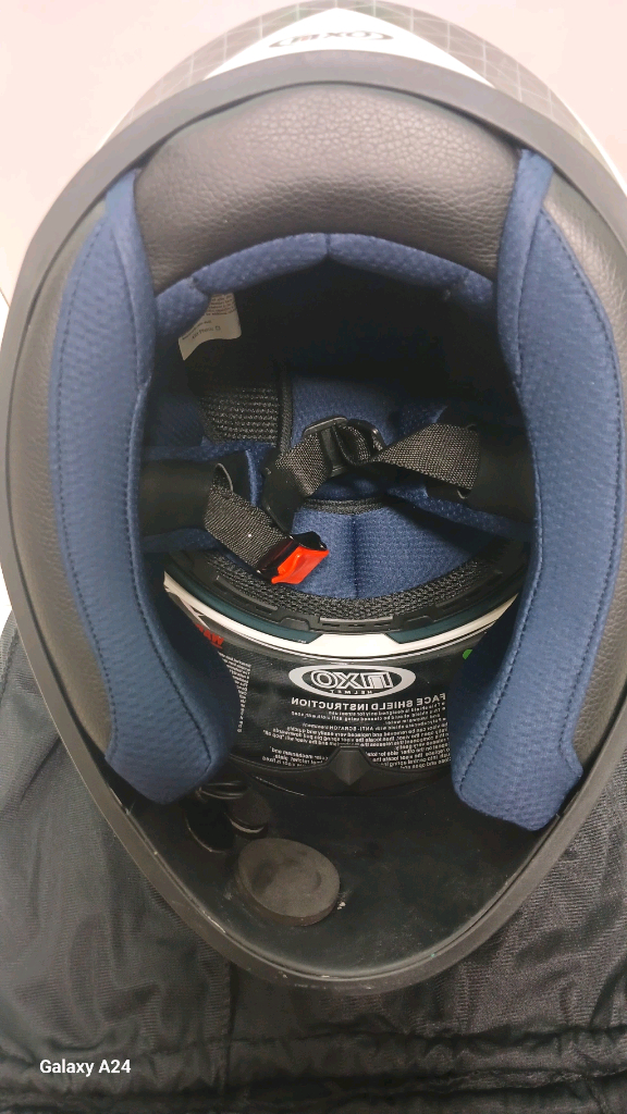 MXO 스피드 블랙앤드레드 선글라스 풀페이스헬멧(XXL)+인이어 마이크+뿔 모양 데칼+파우치+MXO박스 이미지