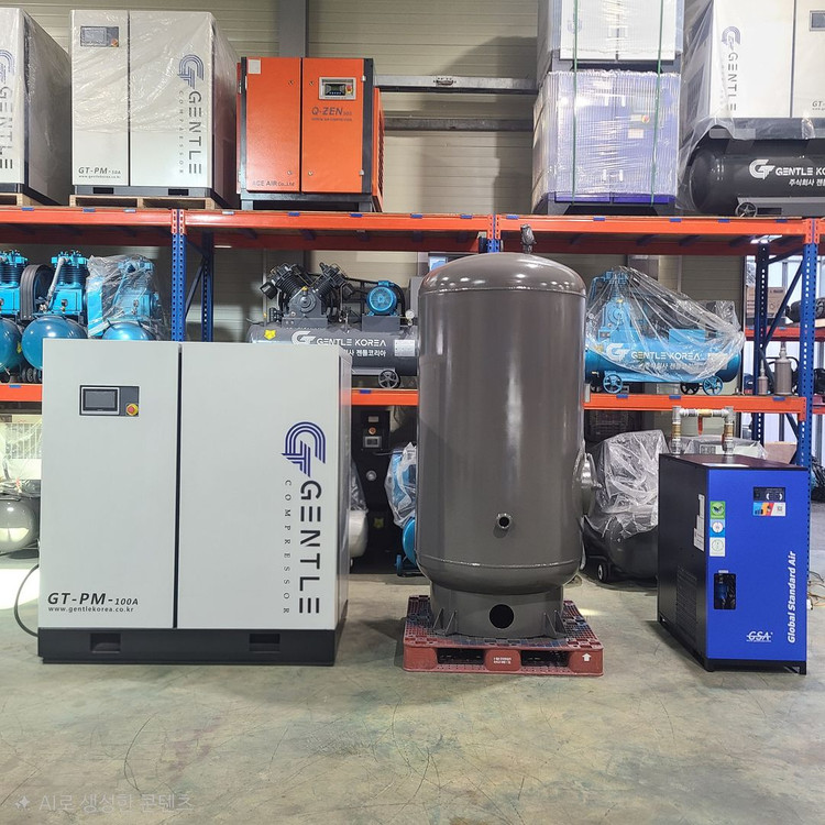 100마력 콤프레샤 세트 탱크 드라이어 포함 - 인버터 스크류 중고 콤프레셔 이미지