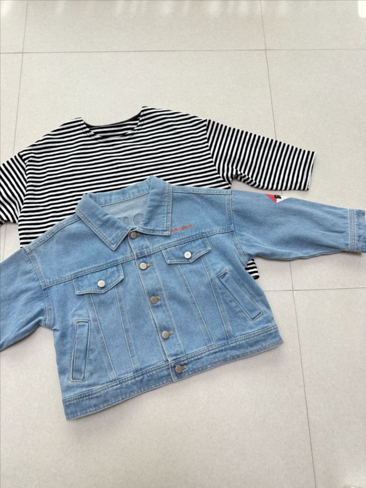 미착용) 로아앤제인 스트라이프 데님자켓 110 이미지