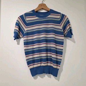 TOP 스트라이프 반팔 니트 프리사이즈 거의새옷 이미지