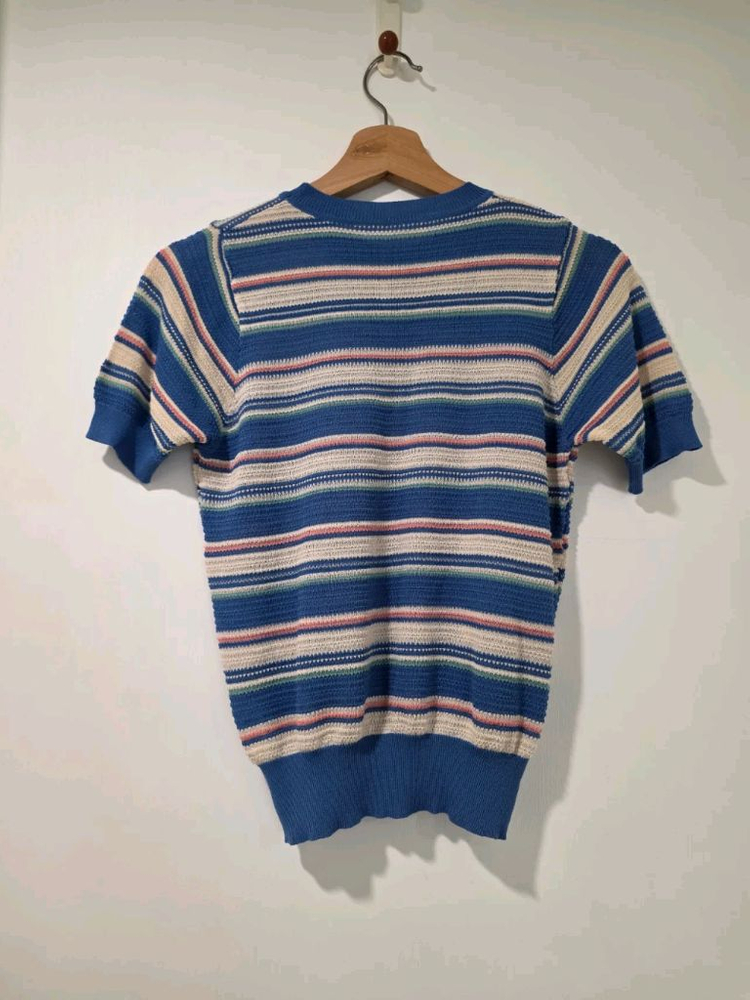 TOP 스트라이프 반팔 니트 프리사이즈 거의새옷 이미지