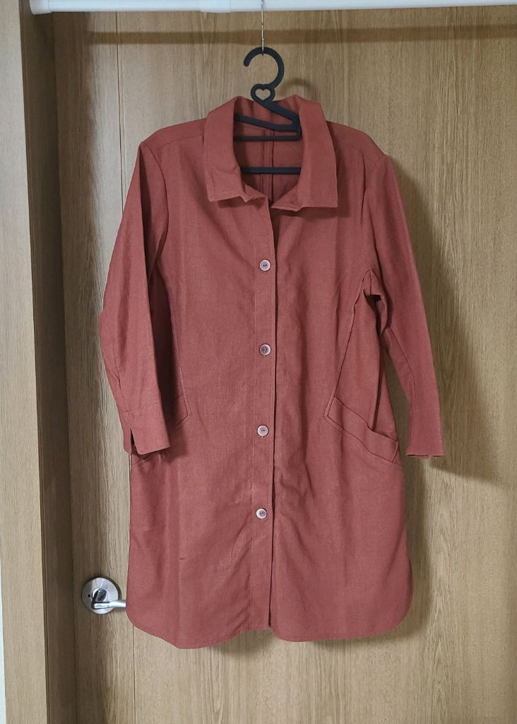 여성 린넨 셔츠 자켓 롱 원피스 55사이즈 그린 새상품 이미지