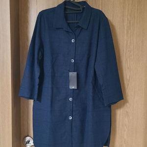 여성 린넨 셔츠 자켓 롱 원피스 66, 77사이즈 네이비 새상품 이미지