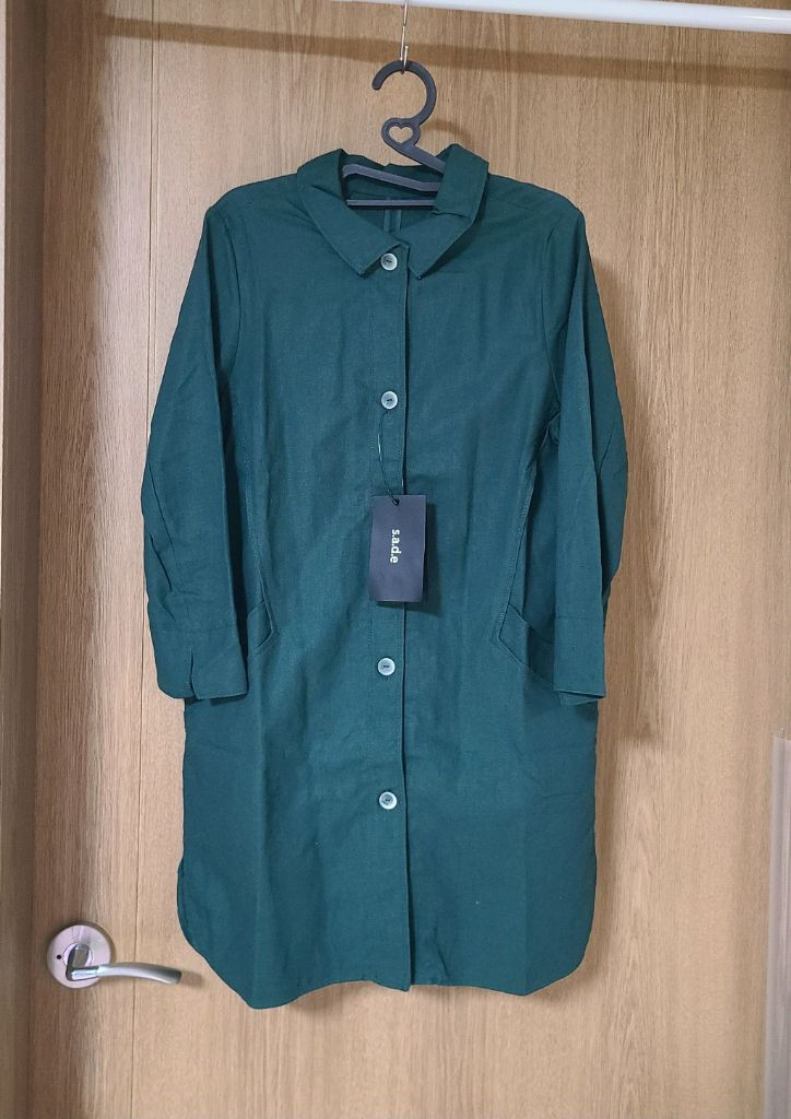 여성 린넨 셔츠 자켓 롱 원피스 66, 77사이즈 네이비 새상품 이미지